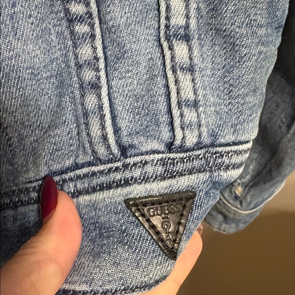 Guess men’s Rex Blue Denim Jacket Leopard faux fur Print Collar / back dice L - Picture 9 of 16